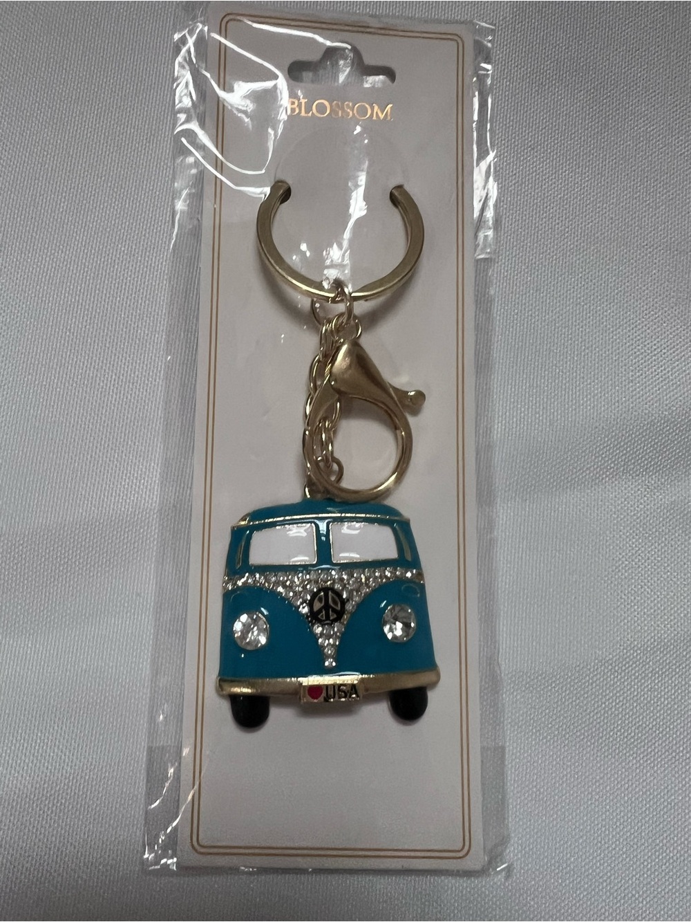 Blossom Blue Rhinestone Hippie Van Keychain Peace Sign NWT - Picture 5 of 10